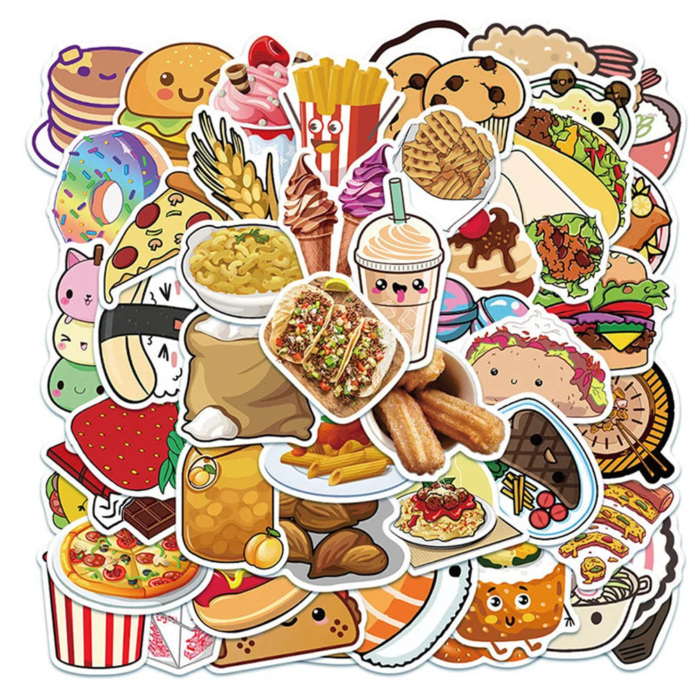 50PCS cartoon food hamburger cookie series decorative style graffiti stickers, personalized, fashionable and creative DIY exquisite decorative decal cups, helmets, skateboard popular sticker toys