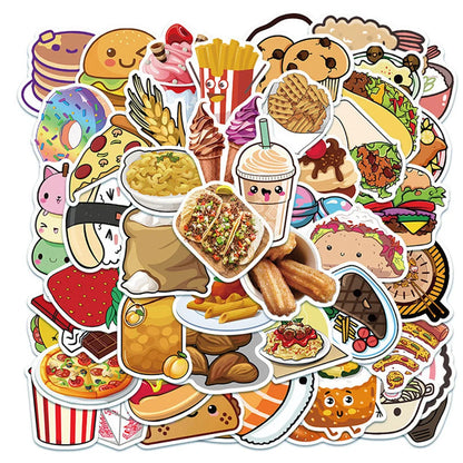 50PCS cartoon food hamburger cookie series decorative style graffiti stickers, personalized, fashionable and creative DIY exquisite decorative decal cups, helmets, skateboard popular sticker toys