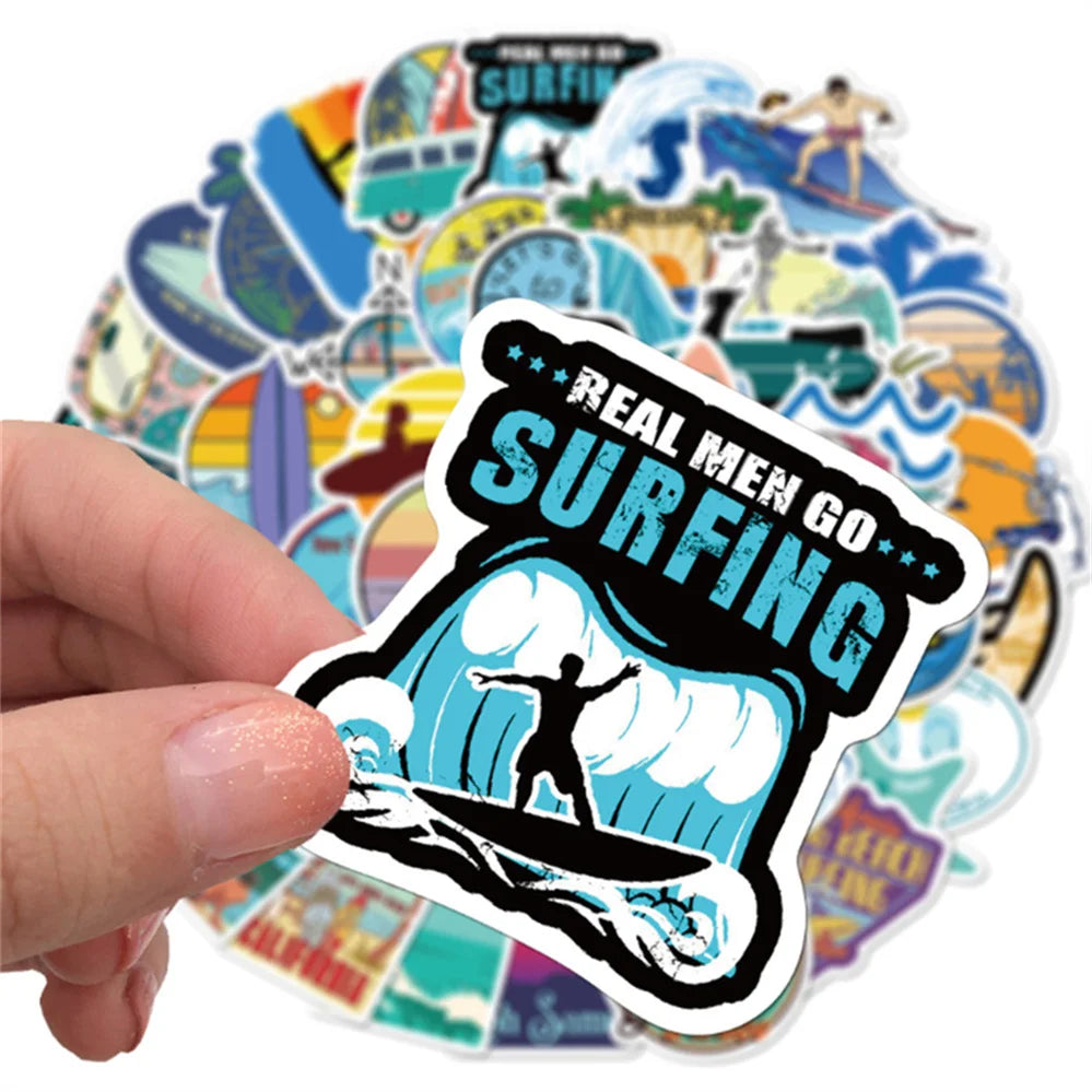 50PCS  Cartoon Summer Beach Surfing Mobile Phone Shell Graffiti Diary Skateboard Decoration Waterproof Stickers Toys