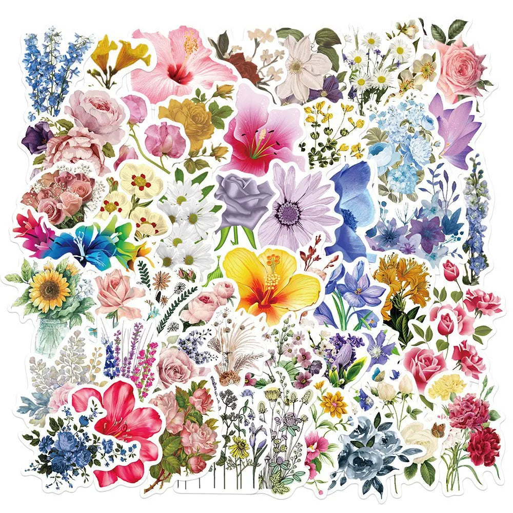 50PCS   Cartoon Beautiful Flower Stickers Stickers Refrigerator Computer Mobile Phone Water Cup Graffiti Stickers