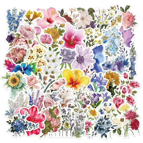 50PCS   Cartoon Beautiful Flower Stickers Stickers Refrigerator Computer Mobile Phone Water Cup Graffiti Stickers