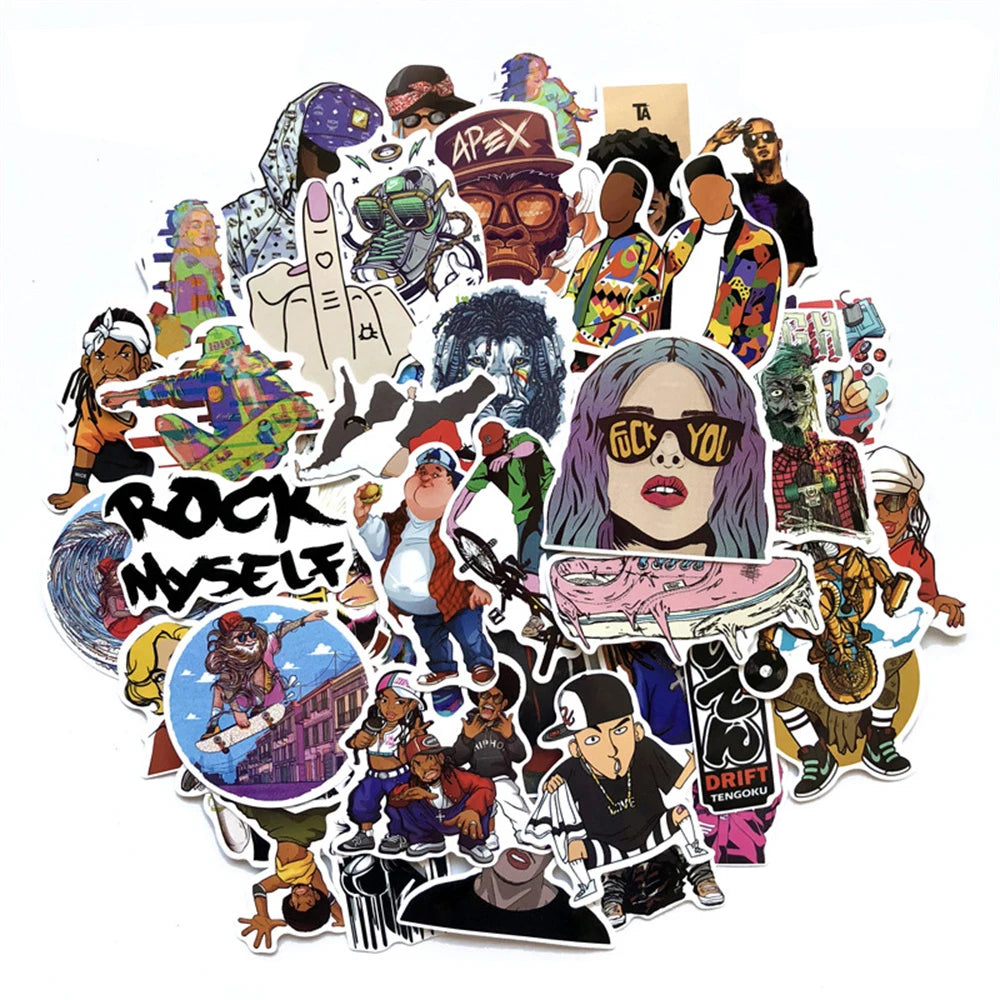 50PCS Hip-hop Style Rap Skateboarding Graffiti Stickers Waterproof Trolley Case Skateboard Stickers