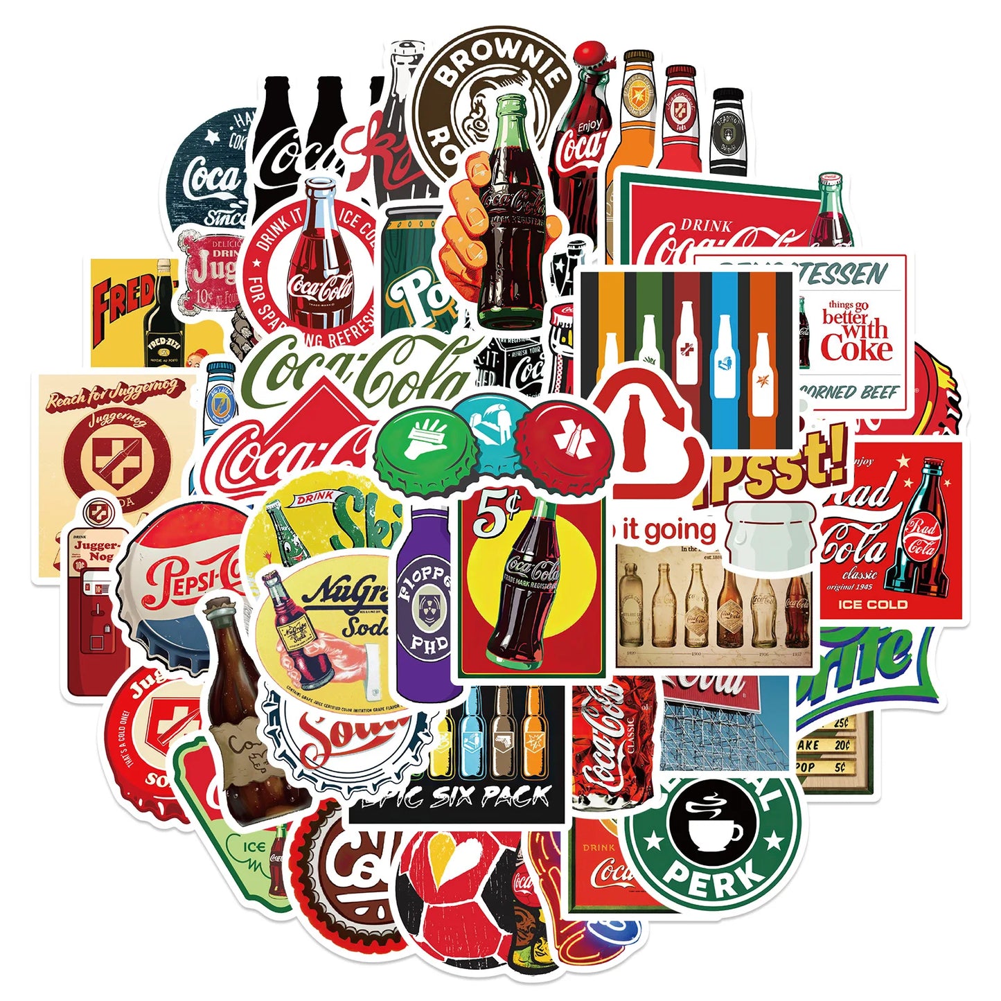 50pcs Color Retro Coke Bottle Graffiti Sticker DIY Suitcase Laptop Scooter Guitar Star Sticker Waterproof