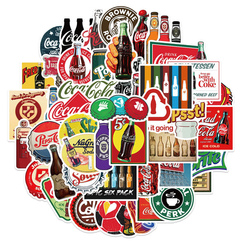 50pcs Color Retro Coke Bottle Graffiti Sticker DIY Suitcase Laptop Scooter Guitar Star Sticker Waterproof