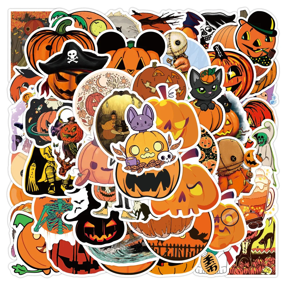 50PCS Halloween Pumpkin Graffiti Sticker Laptop Guitar Luggage Skateboard Bike Waterproof Sticker