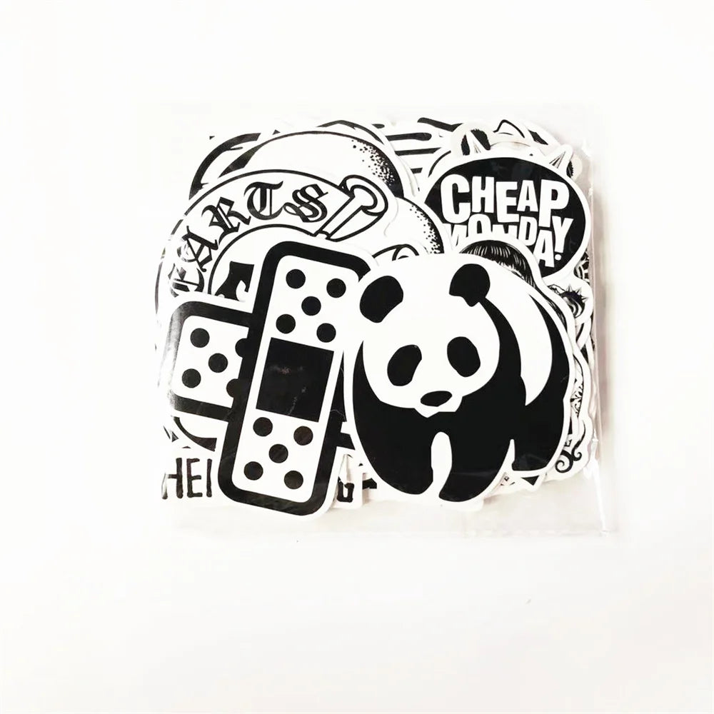 50PCS Creative Cartoon Trend Band Black and White Stickers Suitcase Notebook Helmet Car Decoration Stickers
