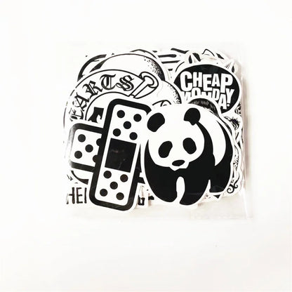 50PCS Creative Cartoon Trend Band Black and White Stickers Suitcase Notebook Helmet Car Decoration Stickers