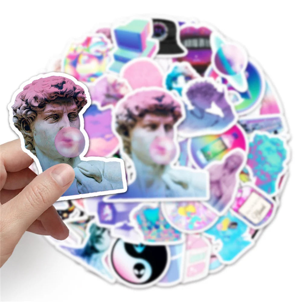 58PCS New Cartoon Animation Non-repeat Steam Wave Graffiti Decoration Suitcase Guitar Waterproof Sticker