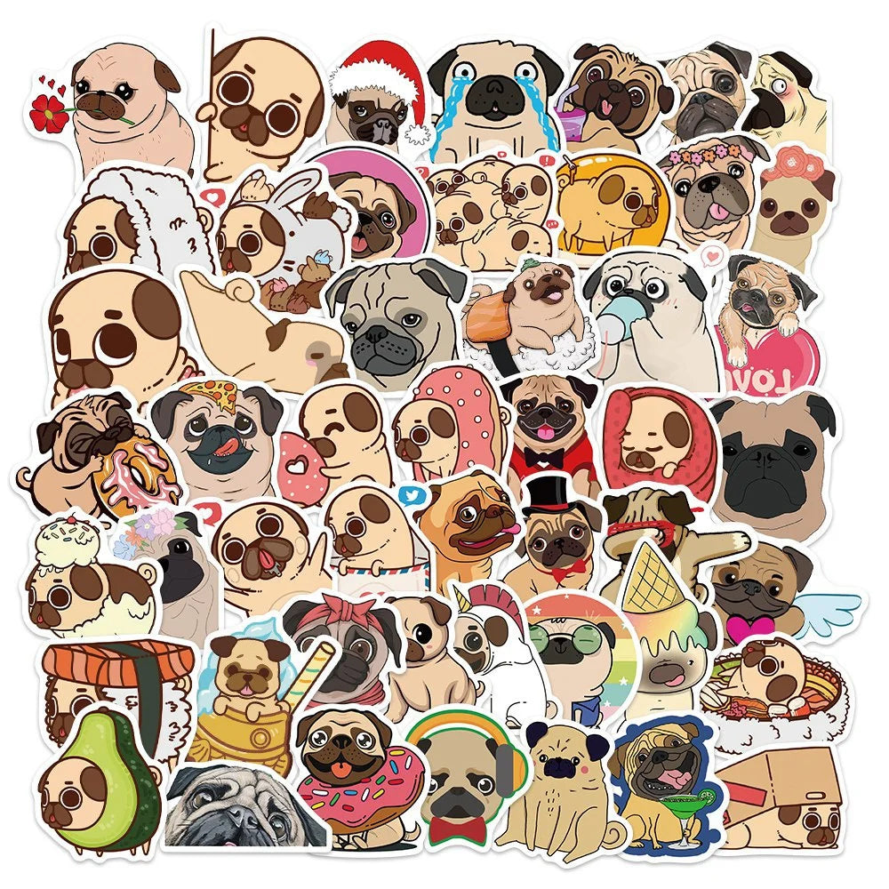 50PCS Cute Pug Pug Graffiti Stickers Mobile Phone Laptop Refrigerator Decoration Stickers Waterproof Custom