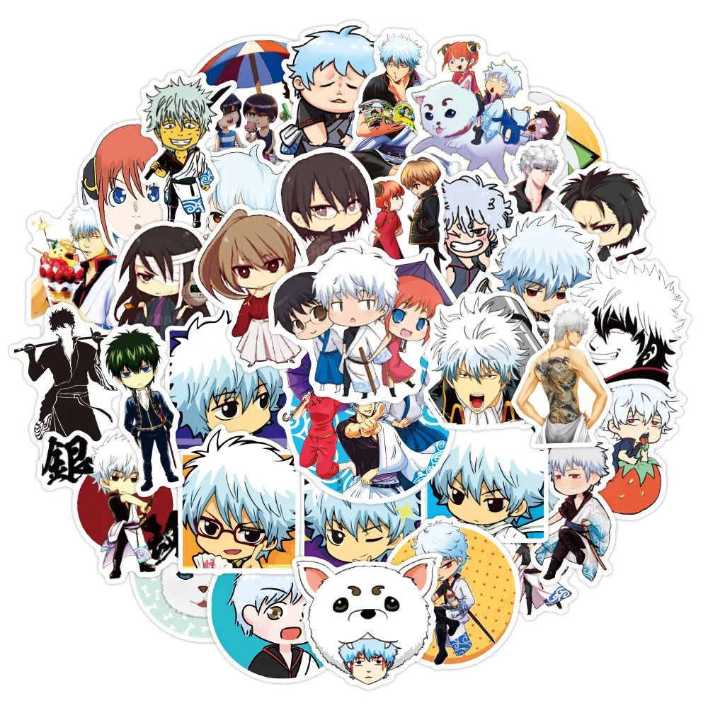 50PCS Anime Gintama Sticker Graffiti Luggage Trolley Case Notebook Cup Car Interior Bathroom Decoration Sticker