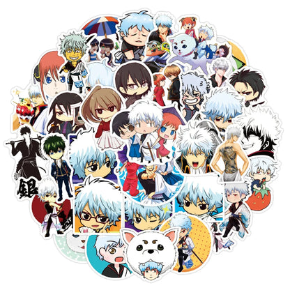 50PCS Anime Gintama Sticker Graffiti Luggage Trolley Case Notebook Cup Car Interior Bathroom Decoration Sticker