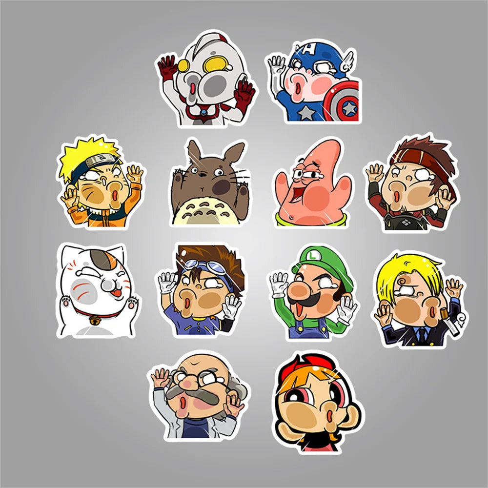 50PCS Creative Funny Car Stickers Cute Cartoon Anime Crash Glass Suitcase Waterproof Graffiti Stickers