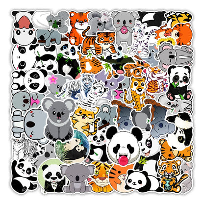 50PCS cartoon animal panda tiger decorative style graffiti stickers, personalized, fashionable and creative trend DIY exquisite decorative decal cups, helmets, skateboard popular sticker toys