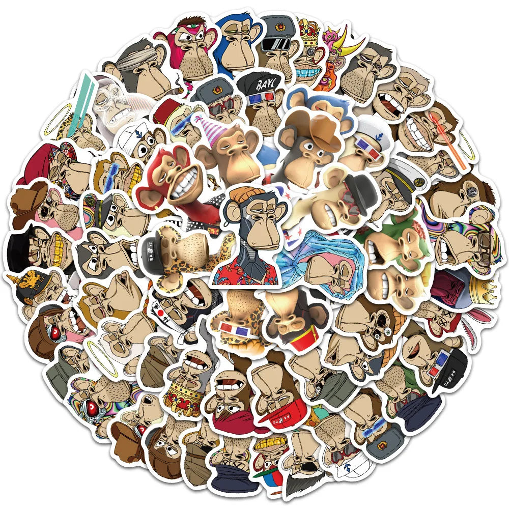 50PCS Cartoon Bored Ape Yacht Club Personalized Graffiti Waterproof Sticker Suitcase Notebook Refrigerator Helmet