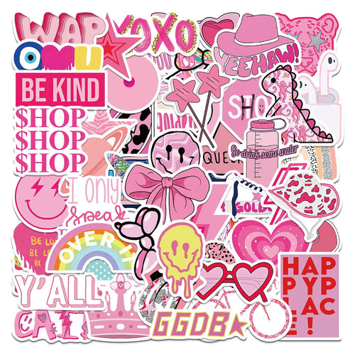 50PCS Preppy Pink Cartoon Fresh Graffiti Stickers Laptop Guitar Skateboard Decoration Waterproof Stickers