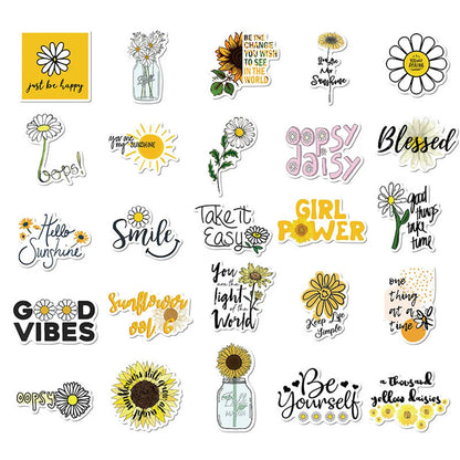 50PCS Inspirational Little Daisy Slogan Graffiti Stickers Water Cup Trolley Case Computer Waterproof Stickers