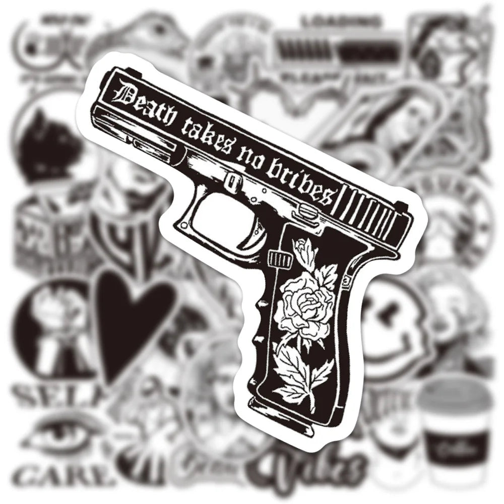 50PCS Black and White Personalized Art Plaster Head Mixed with Graffiti Sticker TV Water Cup Trolley Case Guitar