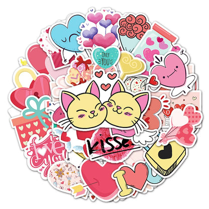 50PCS Cartoon Diy Valentine's Day Sweet Ins Wind Graffiti Stickers Laptop Luggage Creative Stickers