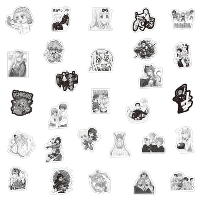 50PCS New Black and White Anime Graffiti Stickers Waterproof Luggage Laptop Scooter Water Cup Stickers