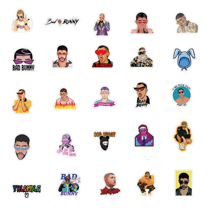 50PCS New Puerto Rican Singer Bad Bunny Graffiti Waterproof Sticker Suitcase Notebook Mobile Phone Skate board Helmet