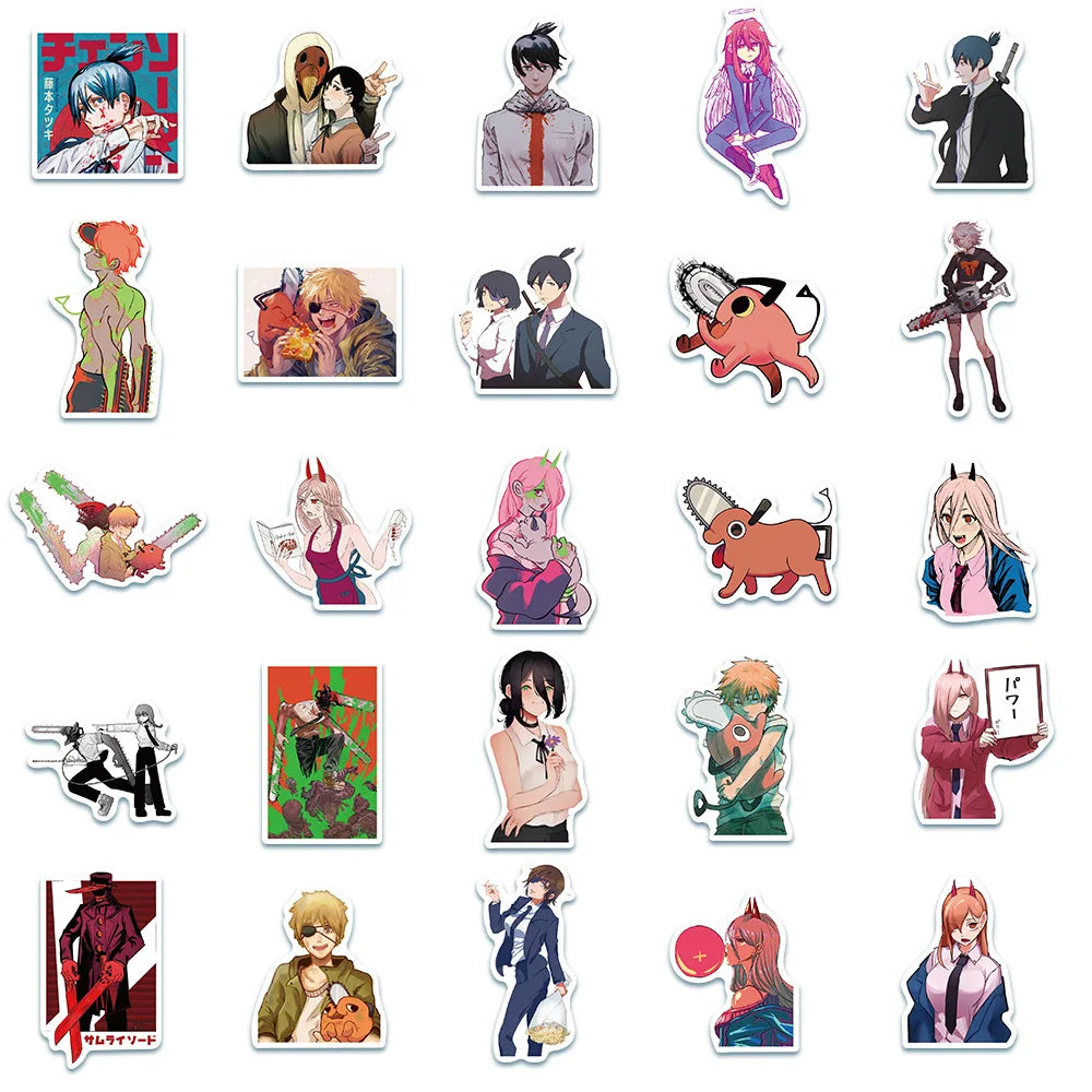 50PCS Anime Chainsaw Man Cartoon Cute Character Graffiti Sticker Suitcase Notebook Decoration Toy