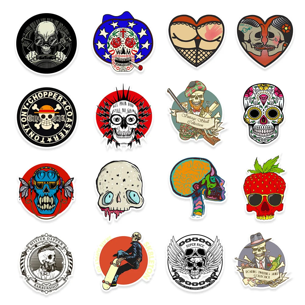50PCS Non-repetitive Skull Graffiti Stickers Bicycle Mobile Phone Motorcycle Helmet Decorative Stickers