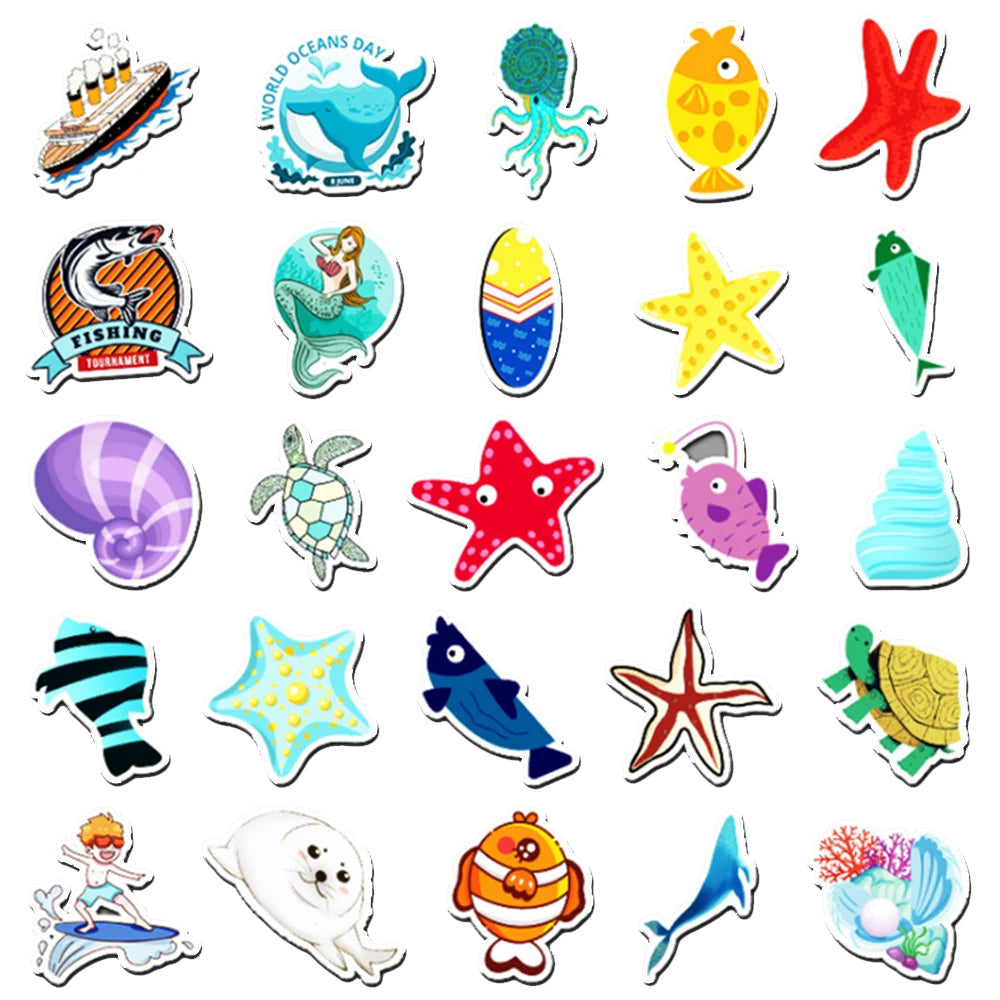 50 cute cartoon summer surfing marine life mermaid graffiti luggage notebook decoration stickers