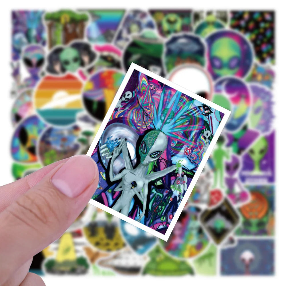 50PCS Alien Cartoon Graffiti Notebook Trolley Case Bike Scooter Waterproof Children Gift Sticker