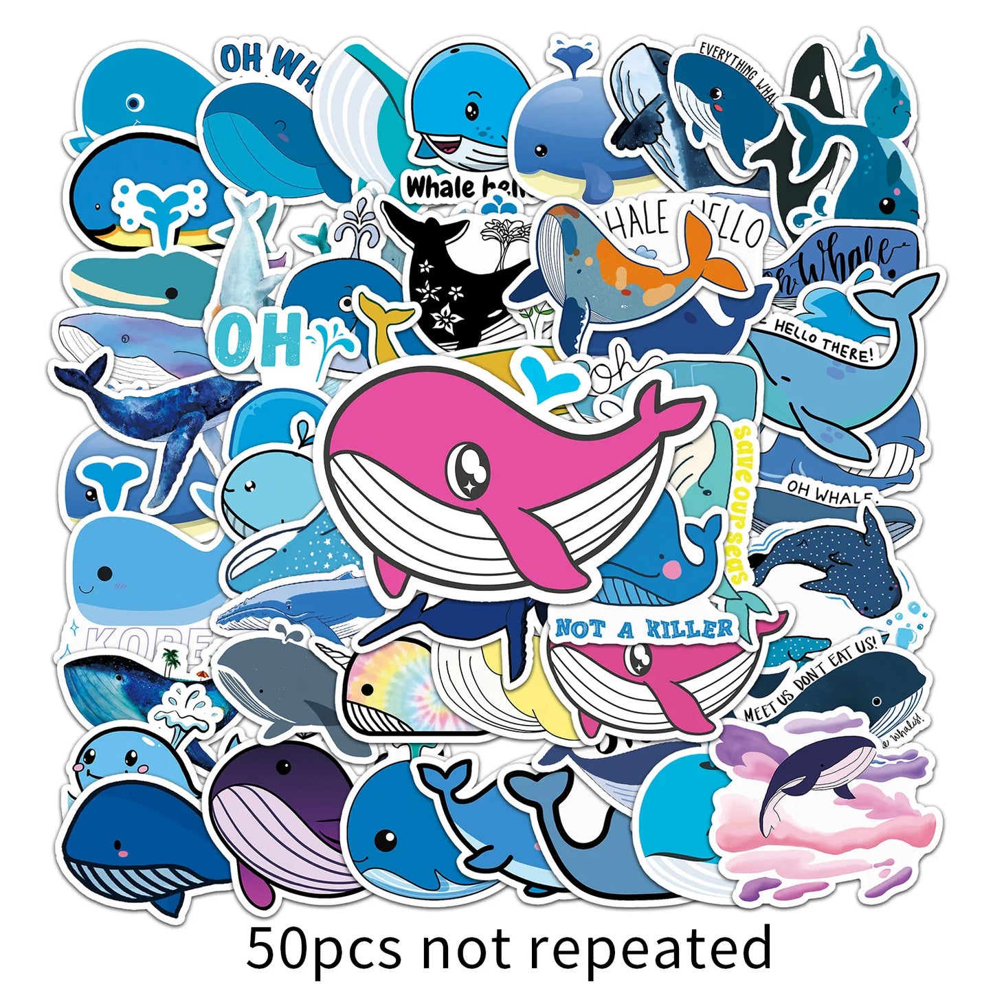 50pcs Popular Animation Whale Graffiti Decoration Luggage Compartment Waterproof Sticker