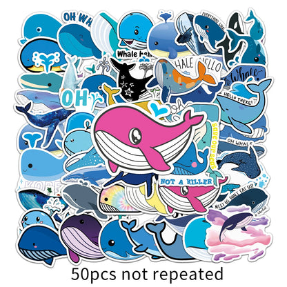 50pcs Popular Animation Whale Graffiti Decoration Luggage Compartment Waterproof Sticker