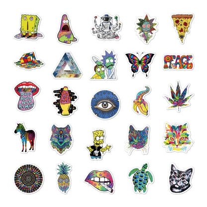 50pcs Cartoon Psychedelic College Stickers Makeup Art Doodle Lace Skateboard Guitar DIY Sticker Toy