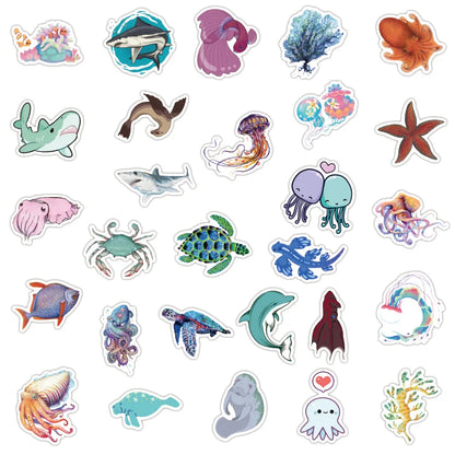 50PCS Marine Life Graffiti Sticker Waterproof Luggage Compartment Notebook Scooter Refrigerator Water Cup Sticker