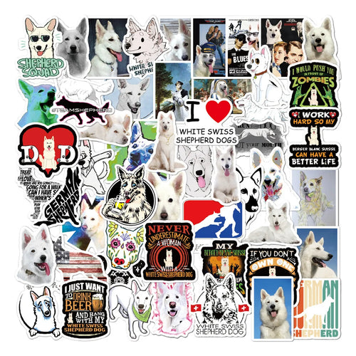 50PCS White Swiss Shepherd Dog Graffiti Dog Sticker Guitar Fridge Luggage Guitar Toy Sticker
