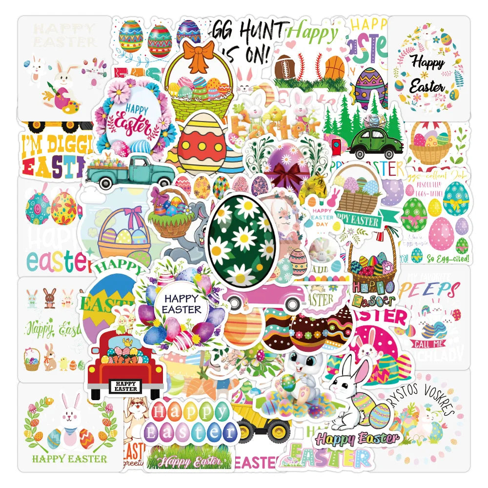 50PCS New Colored Egg Rabbit Easter Cartoon Personalized Graffiti Sticker Car Trunk Helmet RefrigeratorWaterproof