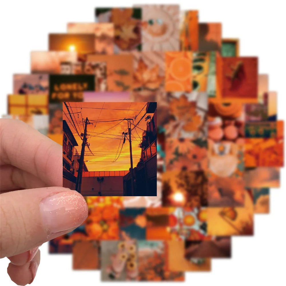 50PCS Orange Sunset Landscape Graffiti Stickers Personalized Decoration Luggage Laptop Waterproof Stickers