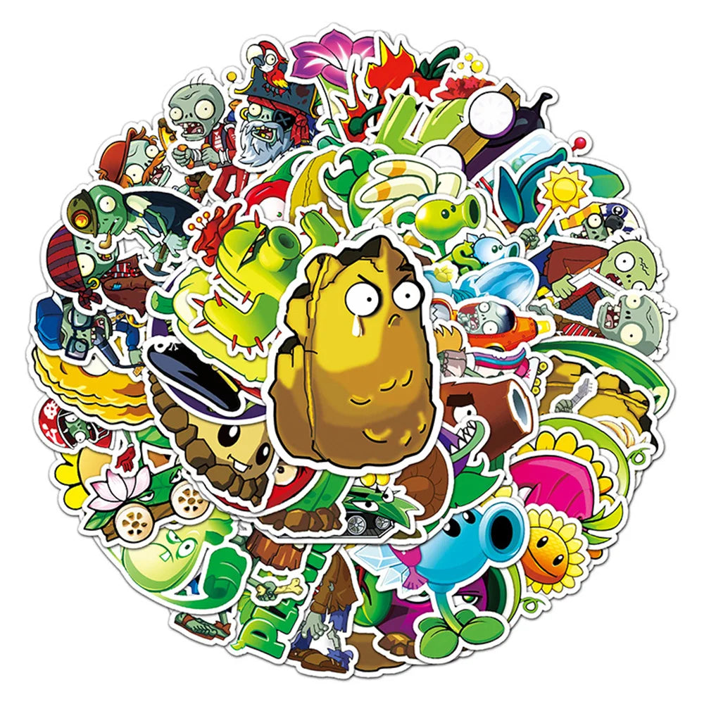 50PCS Plant Zombie War Game Cartoon Stickers Luggage Refrigerator Scooter Graffiti Waterproof Stickers