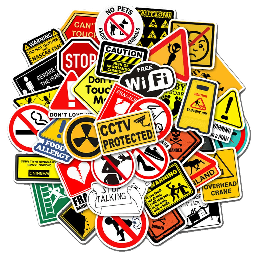 50PCS Warning Signs Warning Personalized Graffiti Stickers Luggage Car Stickers Waterproof