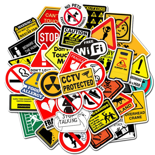 50PCS Warning Signs Warning Personalized Graffiti Stickers Luggage Car Stickers Waterproof