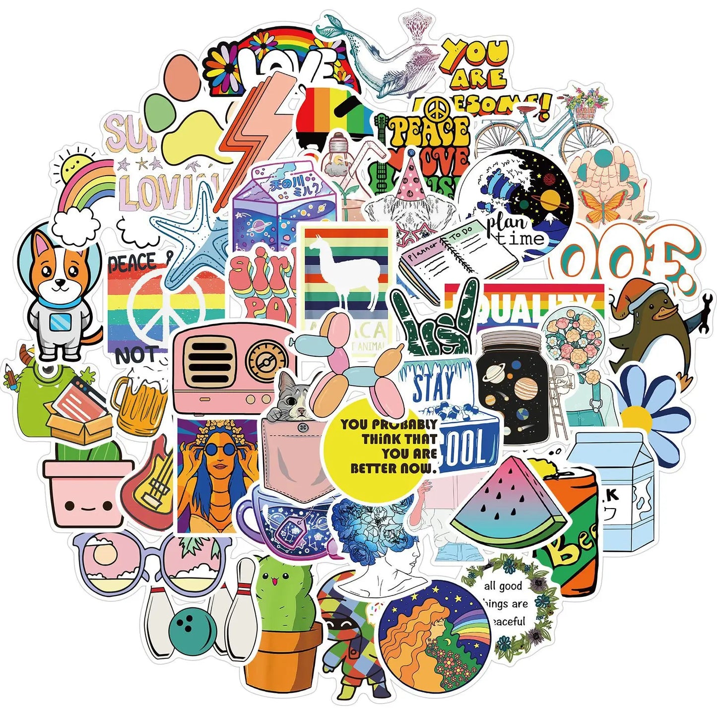 50PCS New Cartoon Stickers Decorative Luggage Motorcycle Trolley Case Laptop Waterproof Stickers