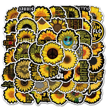 50PCS cartoon black sunflower decorative style graffiti stickers, personalized, fashionable and creative trend DIY exquisite decorative decal cups, helmets, skateboards, popular sticker toys