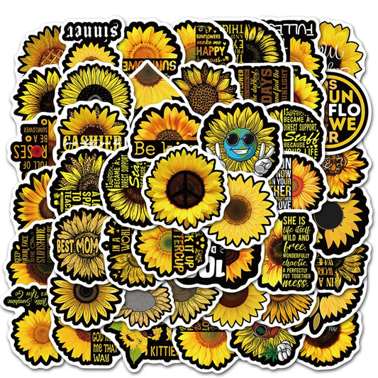 50PCS cartoon black sunflower decorative style graffiti stickers, personalized, fashionable and creative trend DIY exquisite decorative decal cups, helmets, skateboards, popular sticker toys