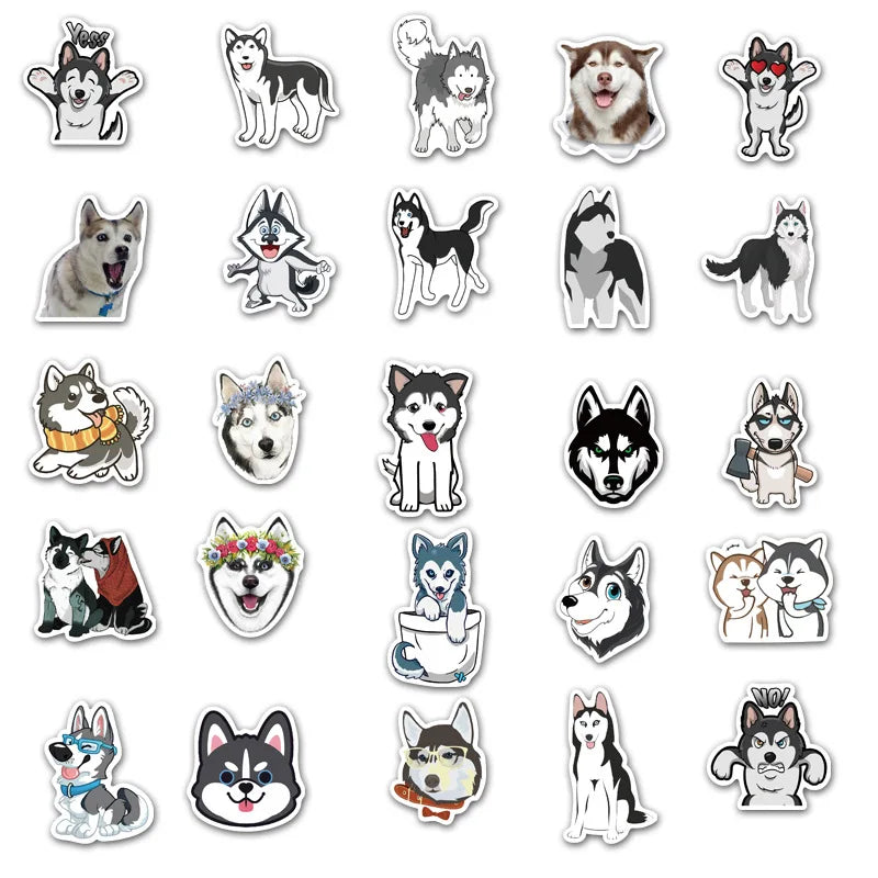 50PCS cartoon pet dog Husky decorative style graffiti stickers, personalized, fashionable and creative DIY exquisite decorative decal cups, helmets, skateboards, popular sticker toys