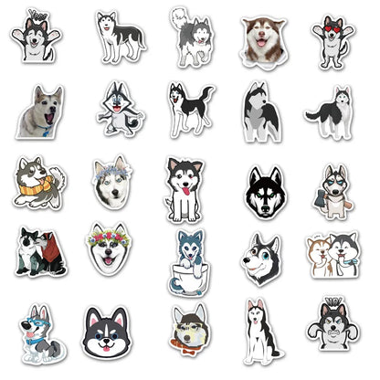 50PCS cartoon pet dog Husky decorative style graffiti stickers, personalized, fashionable and creative DIY exquisite decorative decal cups, helmets, skateboards, popular sticker toys
