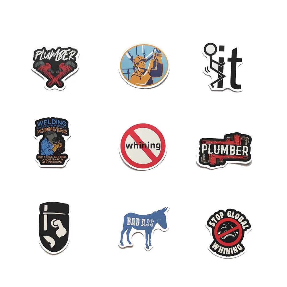50PCS Worker Tools Hard Hat Graffiti Sticker Skateboard Helmet Luggage Guitar Gift Toy PVC Waterproof Sticker