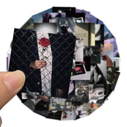 50PCS cartoon melancholy style gloomy decorative graffiti stickers, personalized, fashionable and creative trend DIY exquisite decorative decal cups, helmets, skateboard popular sticker toys