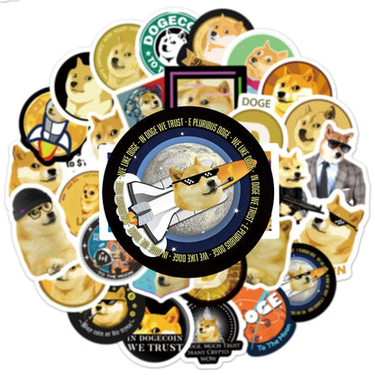 50pcs Dogecoin Graffiti Personalized DIY Decoration Luggage Compartment Guitar Toy Sticker