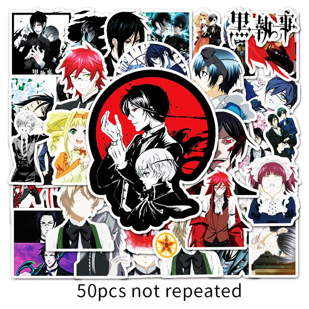50PCS New Cartoon Two-dimensional Cartoon Black Deacon Anime Graffiti Decoration Suitcase Guitar Waterproof Sticker