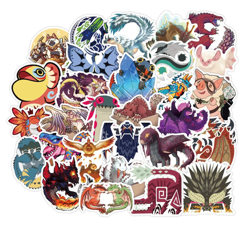 50 pieces of Monster Hunter animated cartoon graffiti stickers, personalized PVC suitcases, car helmets, suitcases, phone cases, notebook waterproof decorative stickers, toys