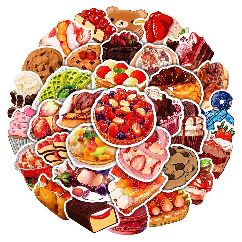 50PCS Ins Wind Net Red Dessert Gourmet Food Graffiti Stickers Water Cup Luggage Laptop Water Cup Stickers