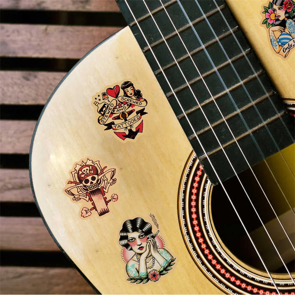 100PCS Beautiful Retro Girl Graffiti Laptop Skateboard Guitar Water Cup Luggage Waterproof Decorative Sticker